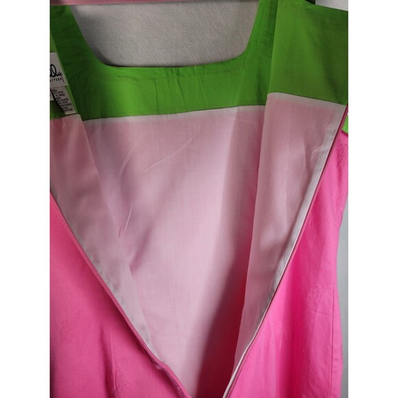 Lilly Pulitzer VTG Classic Pink Sheath Dress Size 12 Palm Trees Green Trim - Picture 9 of 11